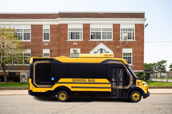 Школьный автобус, подающий электричество в классы